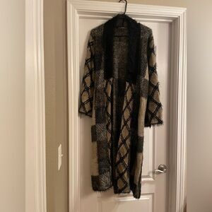 Maxsport Mixed Print Plaid Long Open Cardigan